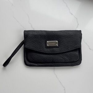 Nine West Black Textured Wristlet Clutch with Logo Plate